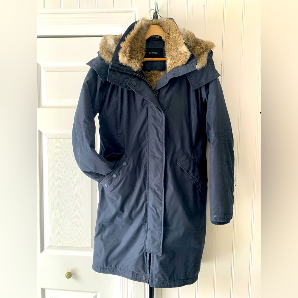 Barbour Navy Faux-Fur Trim Parka Jacket